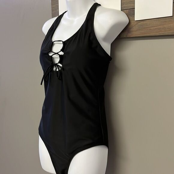 SHEIN Black One Piece Plunging Neckline with Tie and Razorback Swimsuit- Large - Picture 7 of 15